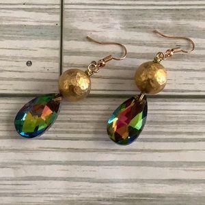 Handmade rainbow faceted glass earrings